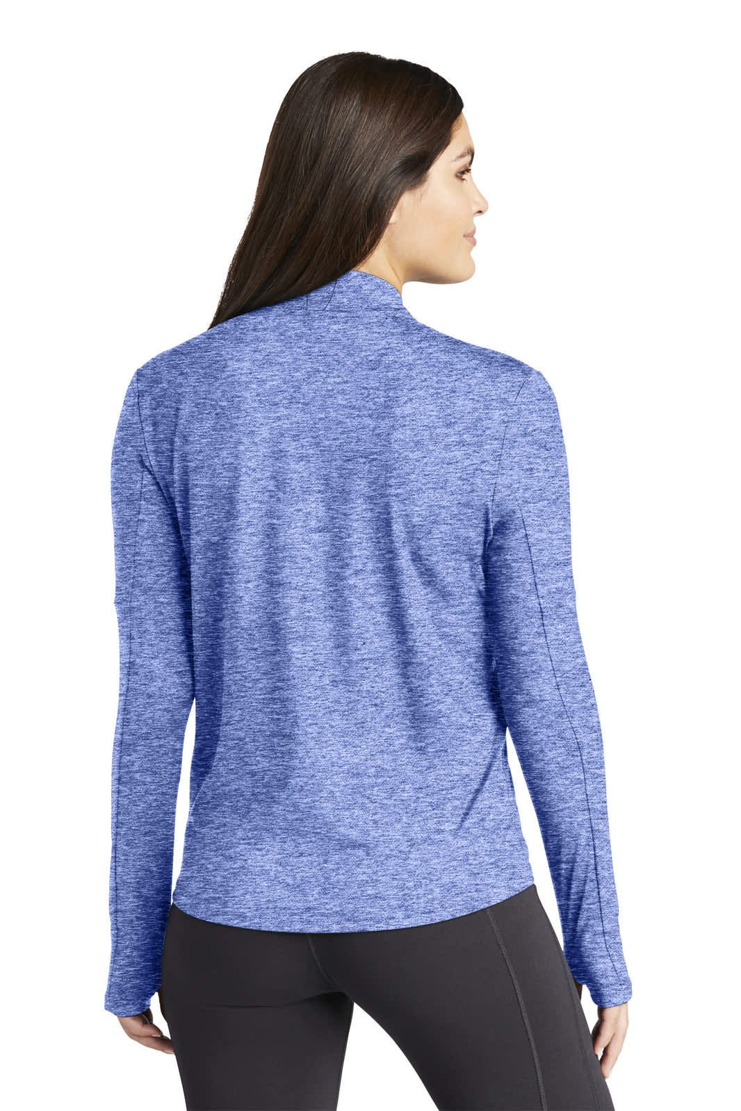 A blue Nike Ladies Dri-FIT Element 1/2-Zip Top with a flat back, featuring long sleeves and a logo.