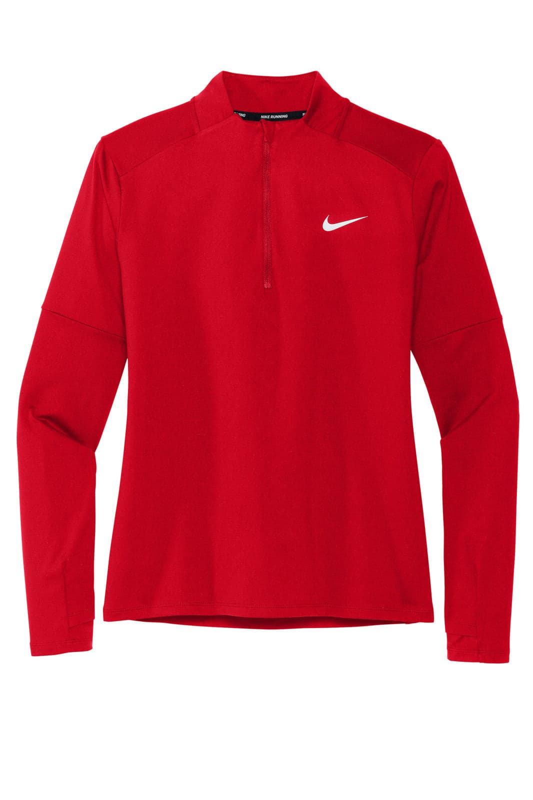 A red Nike Dri-FIT Element 1/2-Zip top featuring long sleeves and a branded logo.