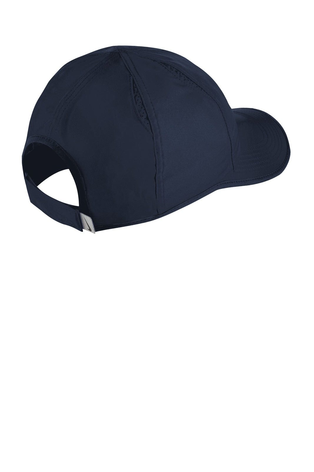 A navy Nike Featherlight cap with a curved brim and an adjustable strap at the back. Features a logo.