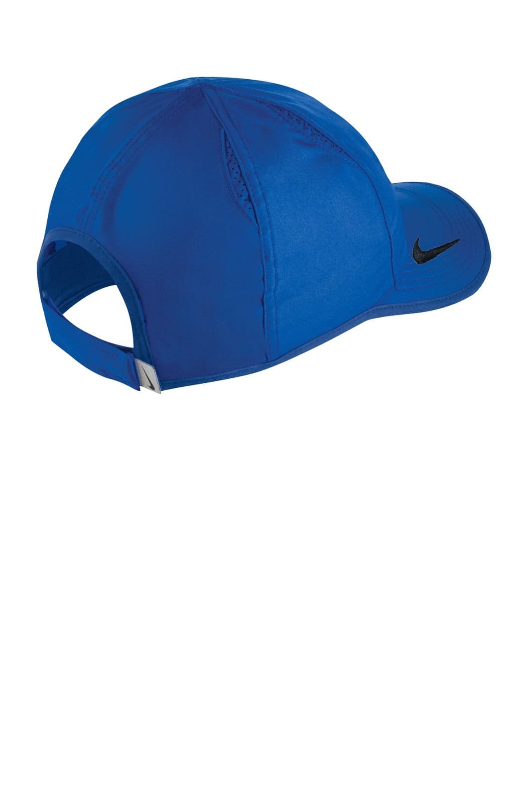 A blue Nike Featherlight cap featuring a sleek design and a logo. Ideal for athletic wear.