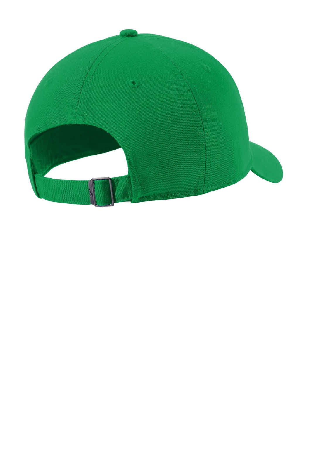 A green cap featuring a curved peak and an adjustable strap at the back, with branding on the side.