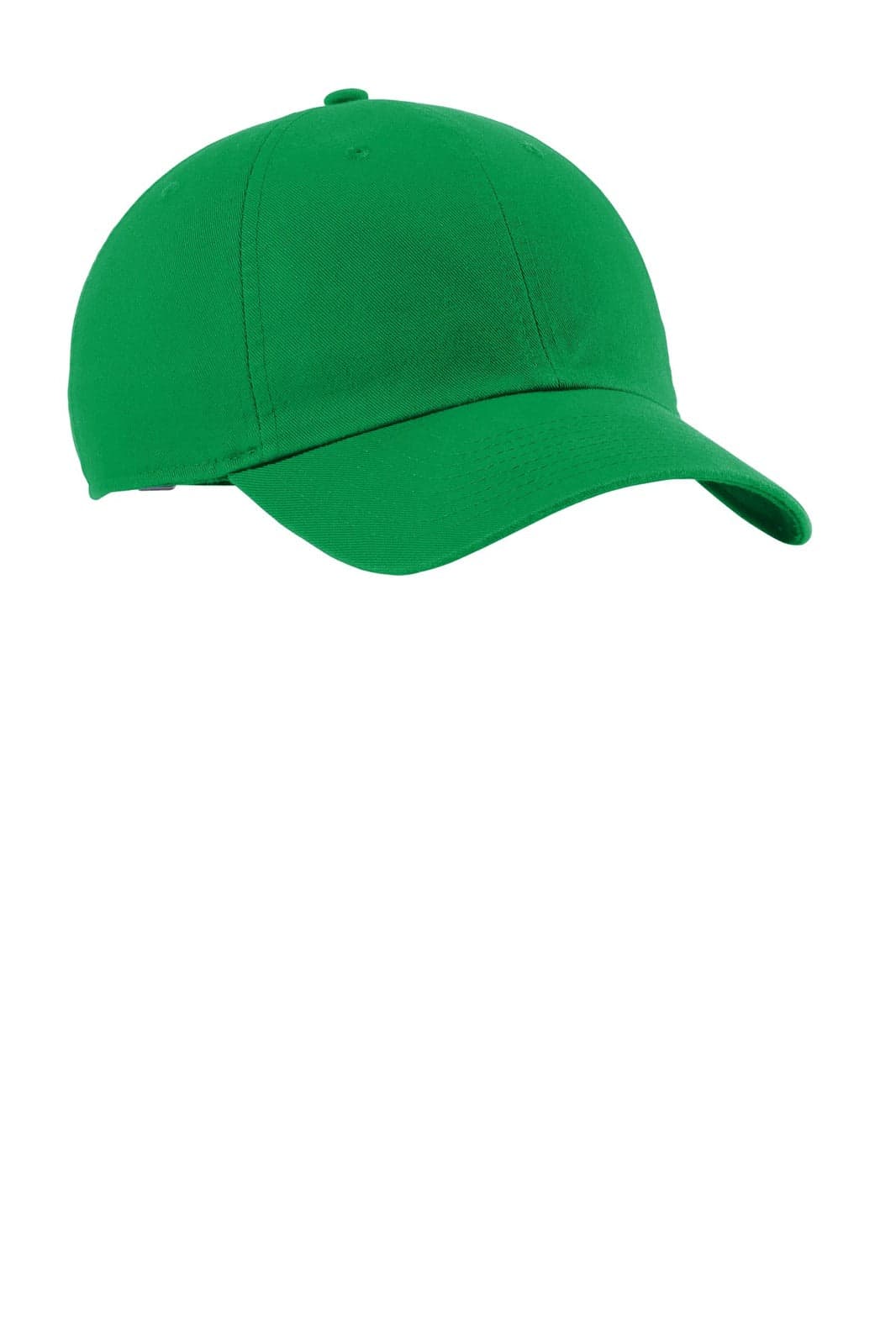 A green cap with a curved brim and a logo. The cap has an adjustable strap at the back.