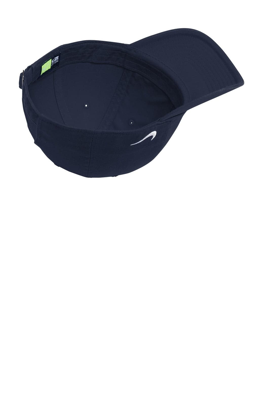 A navy Nike Heritage 86 cap with a curved brim and an internal label, featuring a logo on the side.