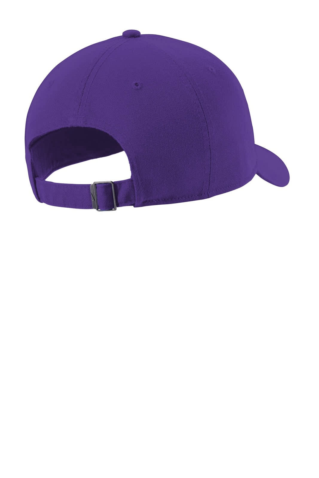 A purple cap with a curved brim and adjustable strap at the back, featuring a logo.