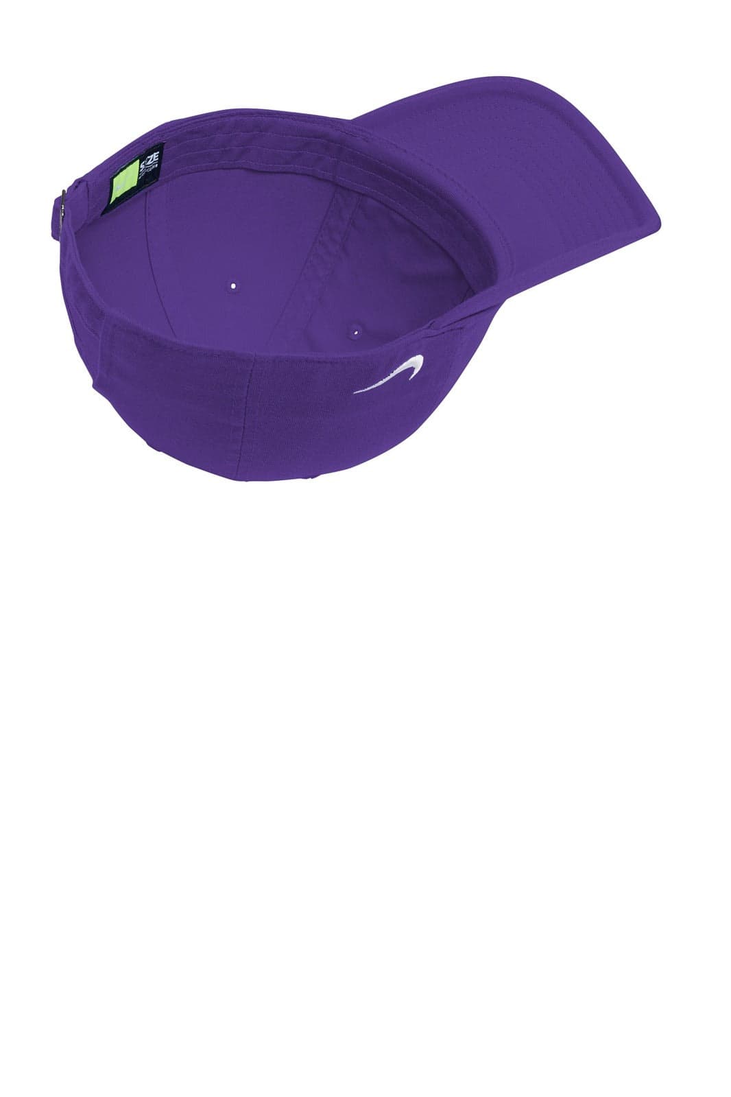 A purple Nike Heritage 86 cap with a curved visor and a logo on the side. Interior view showing the lining.
