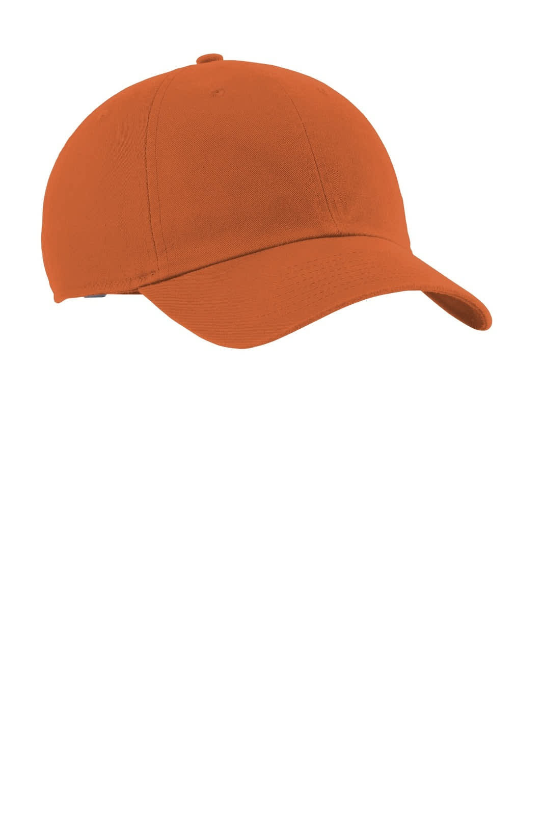 An orange cap featuring a curved brim and a logo on the front. Suitable for casual wear or outdoor activities.