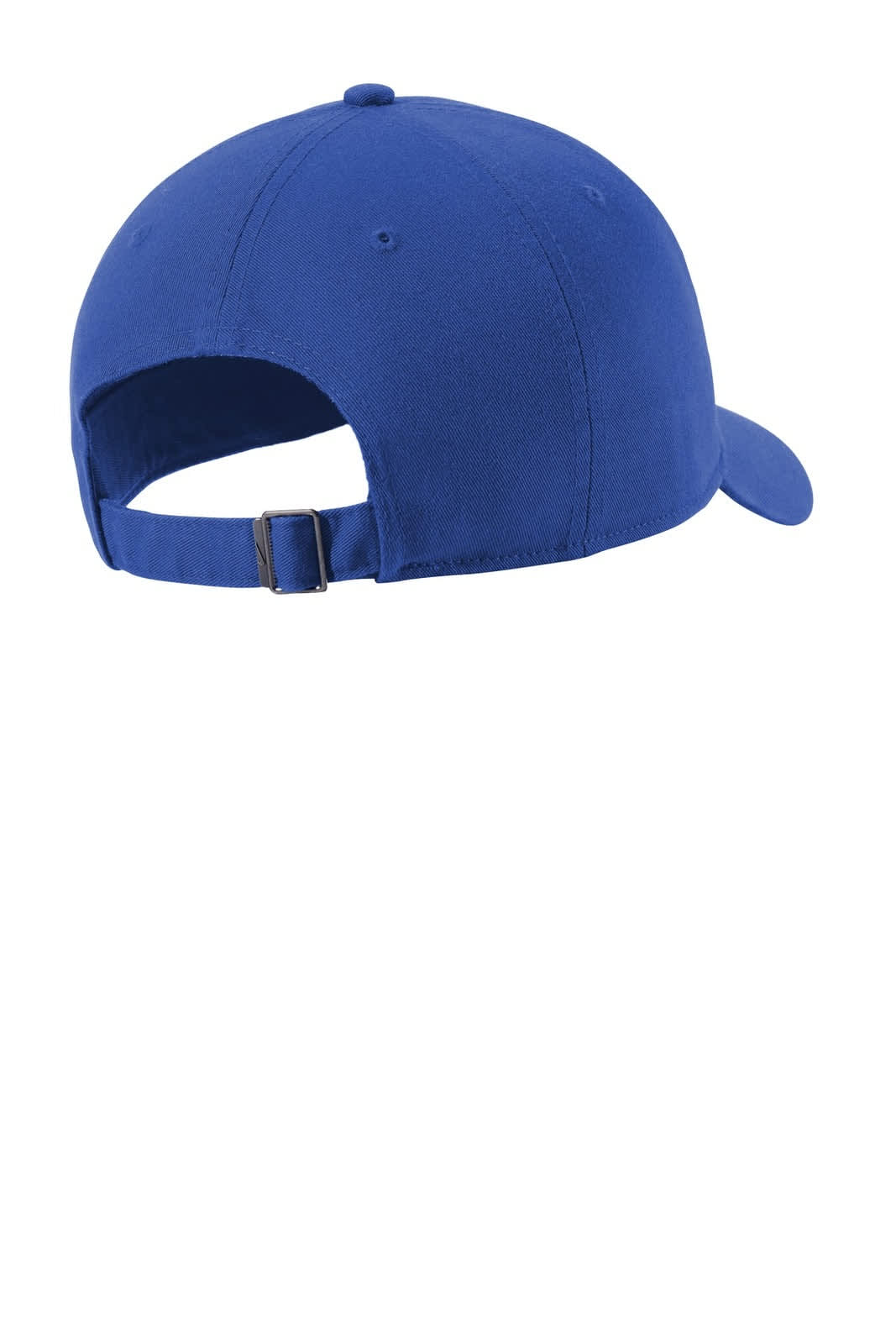 A blue Nike Heritage 86 cap featuring an adjustable back strap and a solid design.