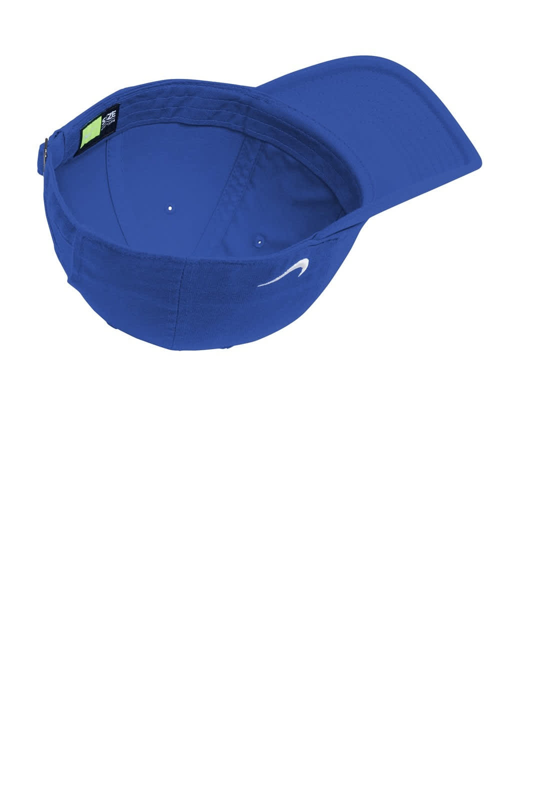 A blue Nike Heritage 86 cap with a curved brim and an interior lining, featuring a logo on the side.