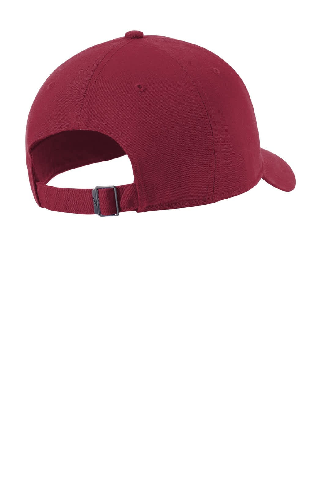 A red Nike Heritage 86 cap featuring a curved brim and an adjustable strap at the back. It has a logo on the side.