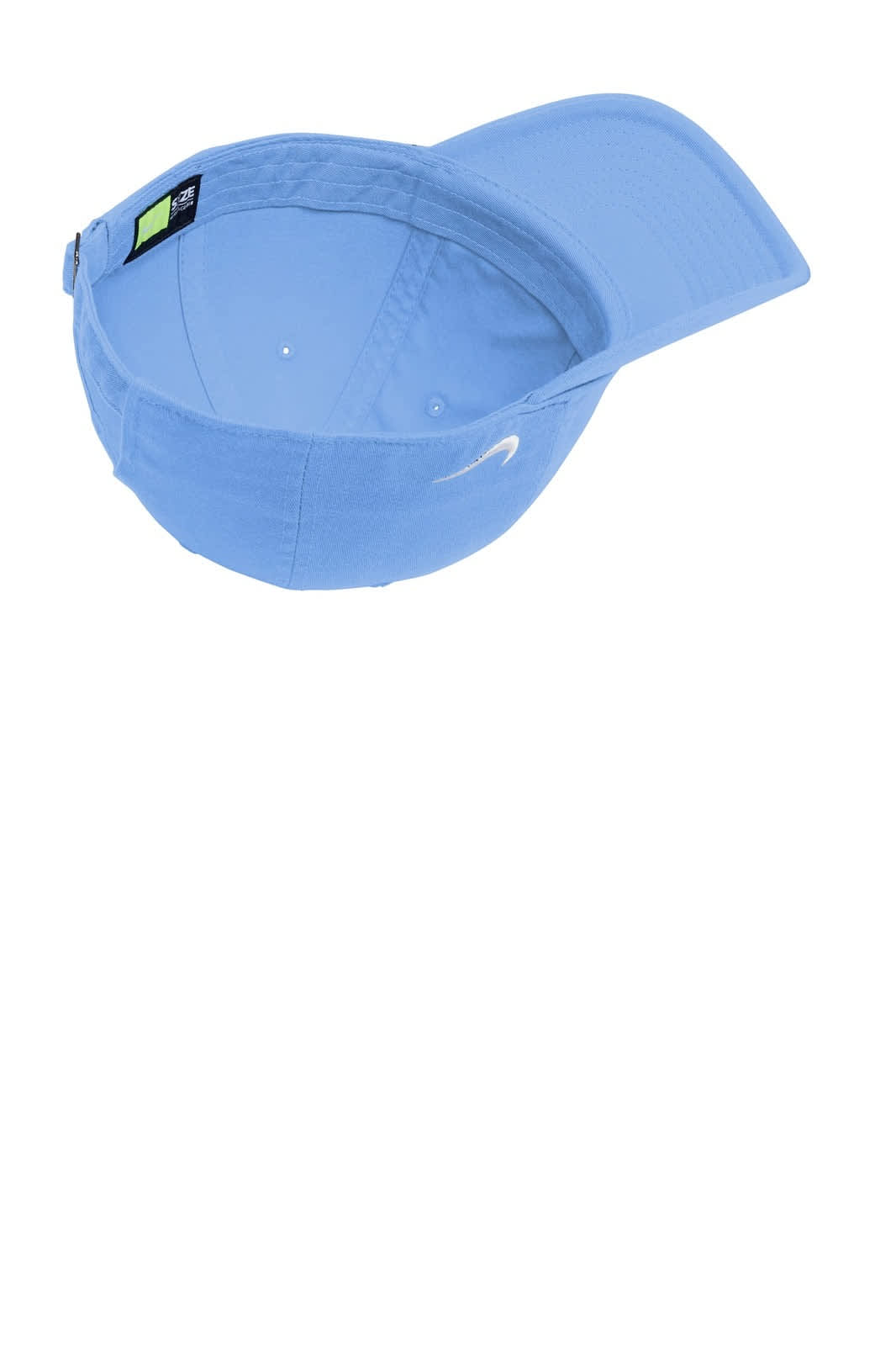A light blue Nike Heritage 86 cap with a curved brim and an interior view showcasing its fabric and stitching.