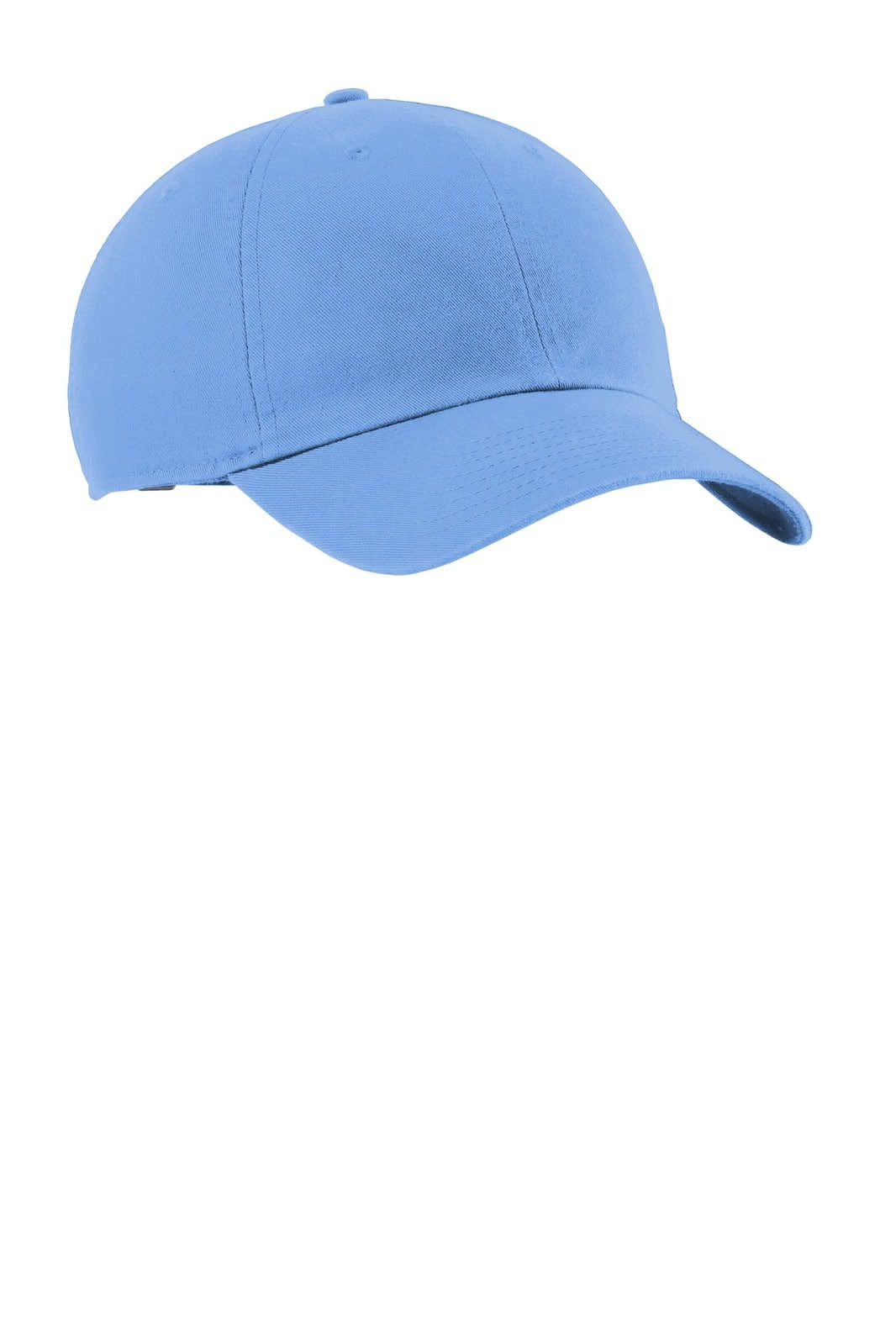A blue cap with a curved brim and an adjustable strap at the back. It features a logo on the front.