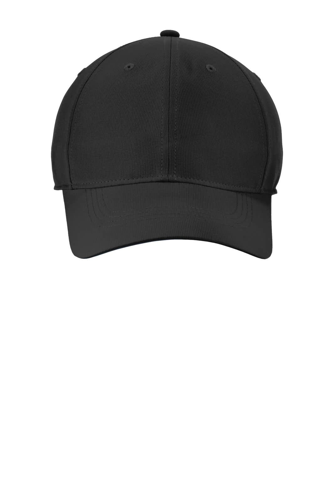 A black Nike Dri-FIT Tech cap with a rounded crown and a visor, featuring ventilation holes and a logo.