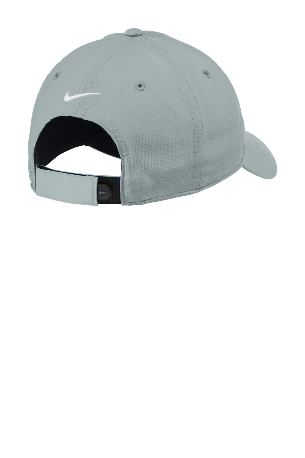 A grey Nike Dri-FIT Tech Cap with a branding logo and adjustable back strap.