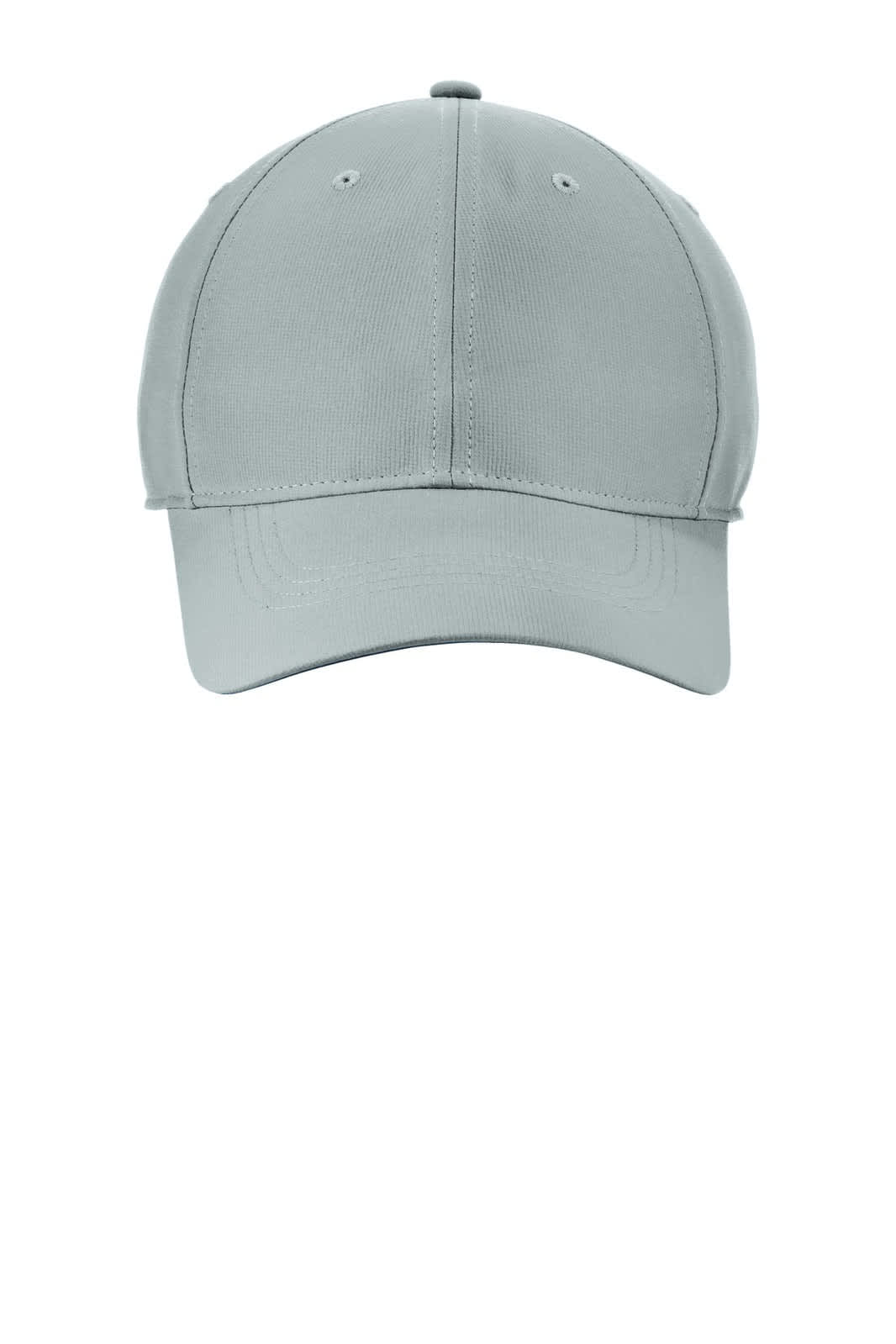 A grey cap with a rounded brim and a logo on the front, designed for sporty wear.