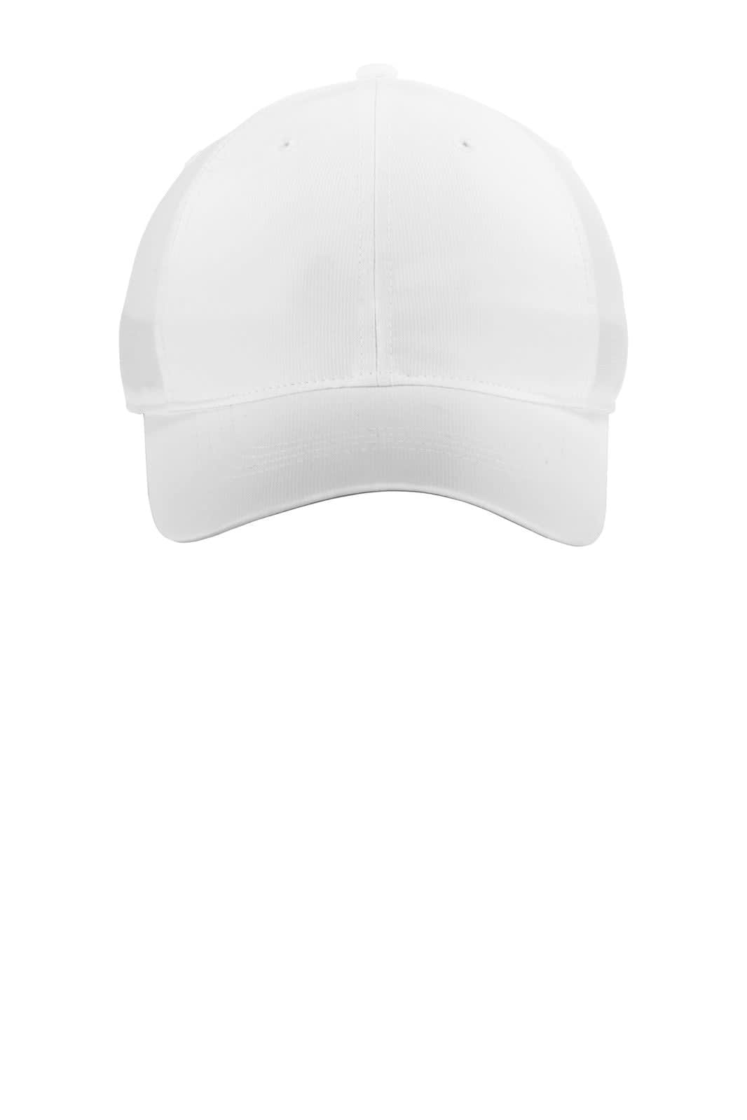 A white cap featuring a branded logo, designed as part of the Nike Dri-FIT Tech range.