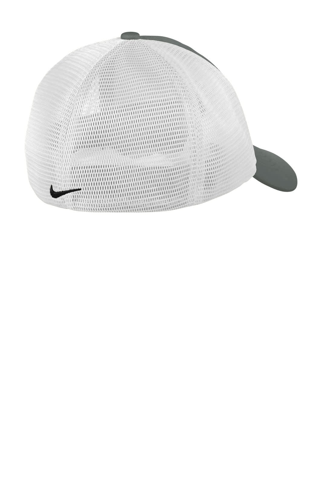 A grey cap with a mesh back and a logo, designed for breathability and comfort.