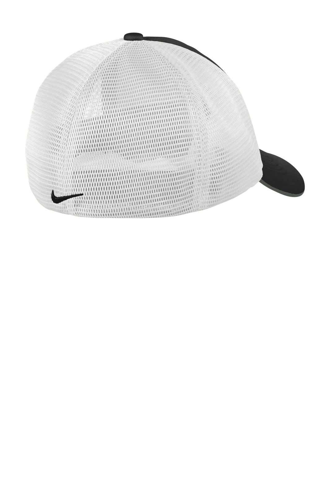 A black and white Nike Dri-FIT Mesh Back Cap with a mesh design at the back and branding present.
