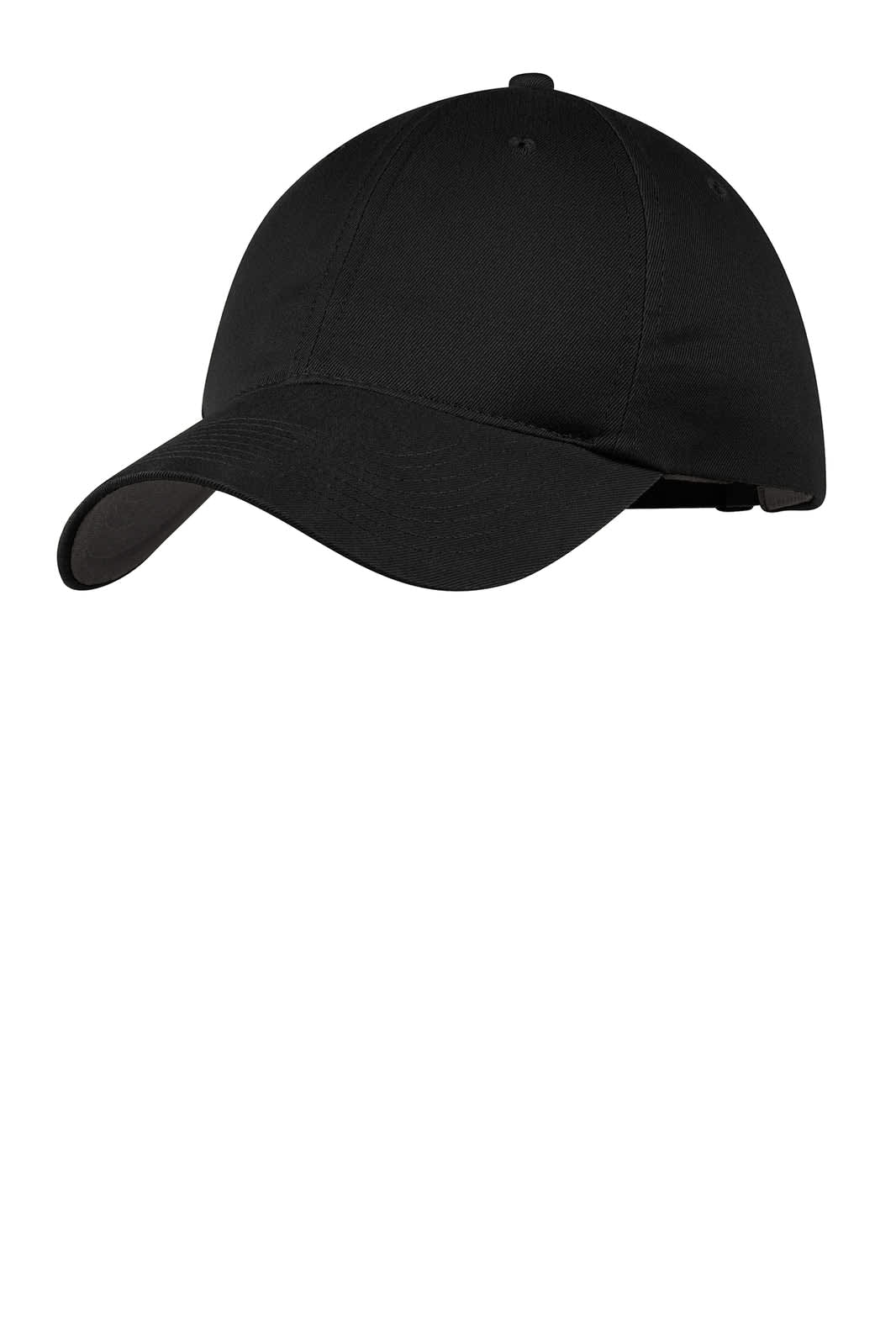 A black Nike unstructured twill cap with a curved brim and a logo.
