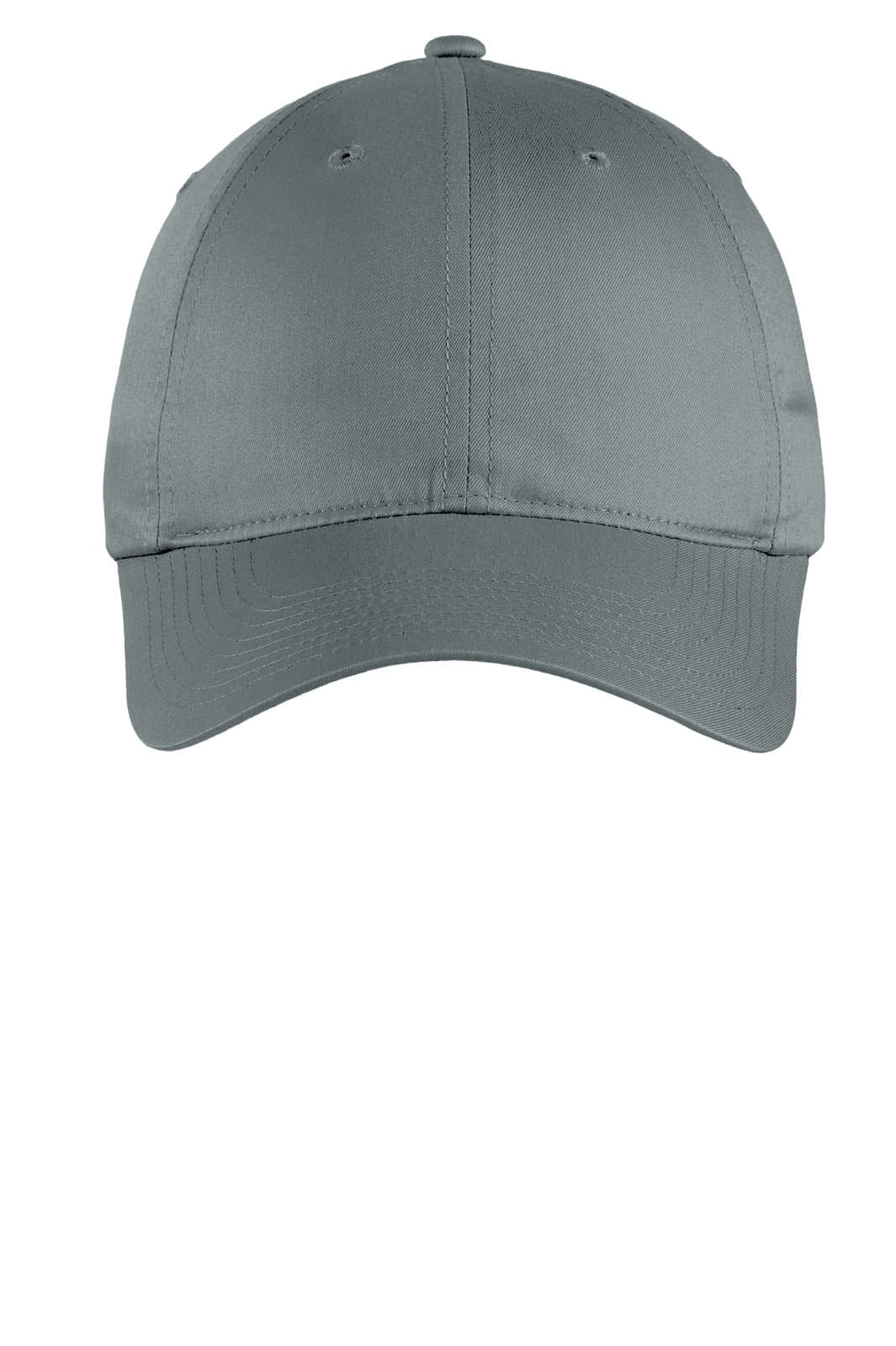 A grey unstructured twill cap with a curved brim and branding on the front. Suitable for casual wear.