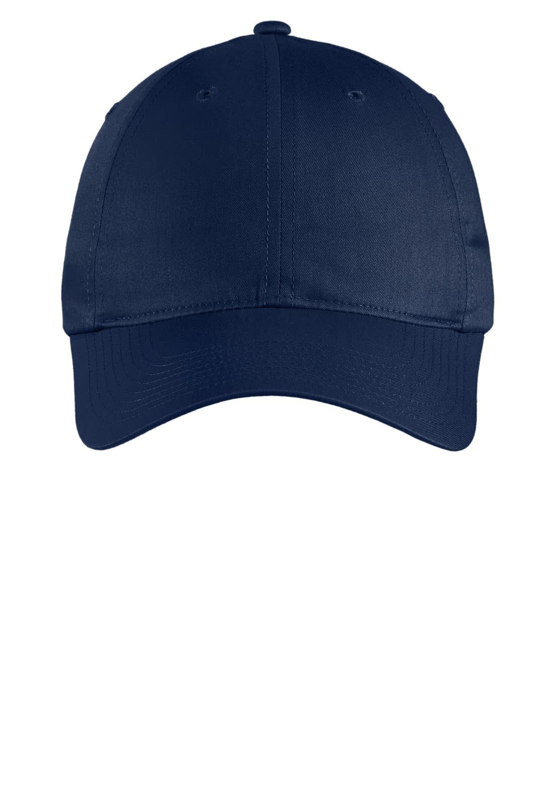 A navy blue unstructured twill cap featuring a logo on the front.