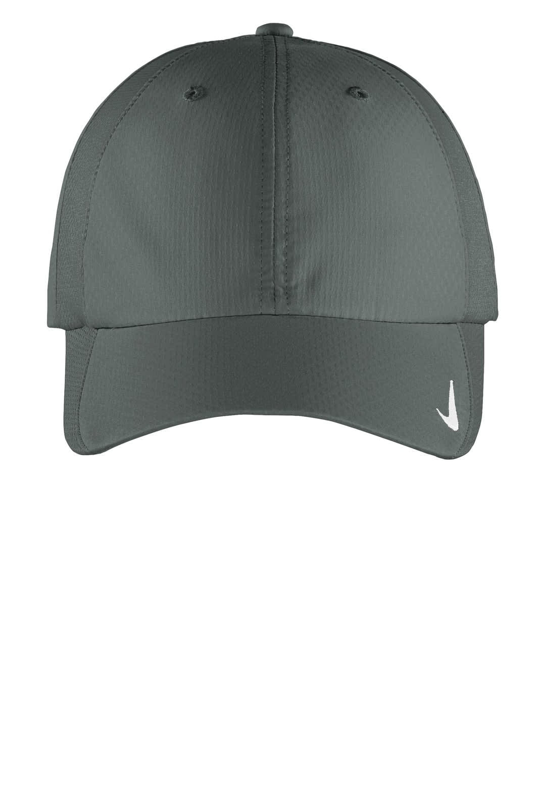 A grey cap featuring a logo. The design is simple with a structured front and curved peak.