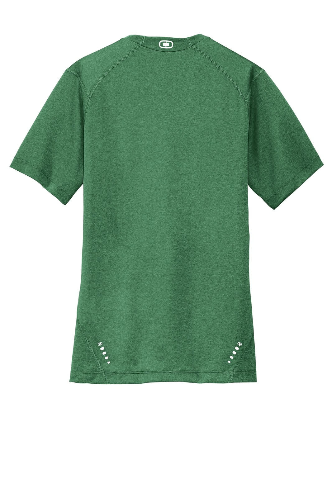 A green OGIO ENDURANCE Pulse Crew t-shirt with a crew neck and short sleeves, featuring a logo.