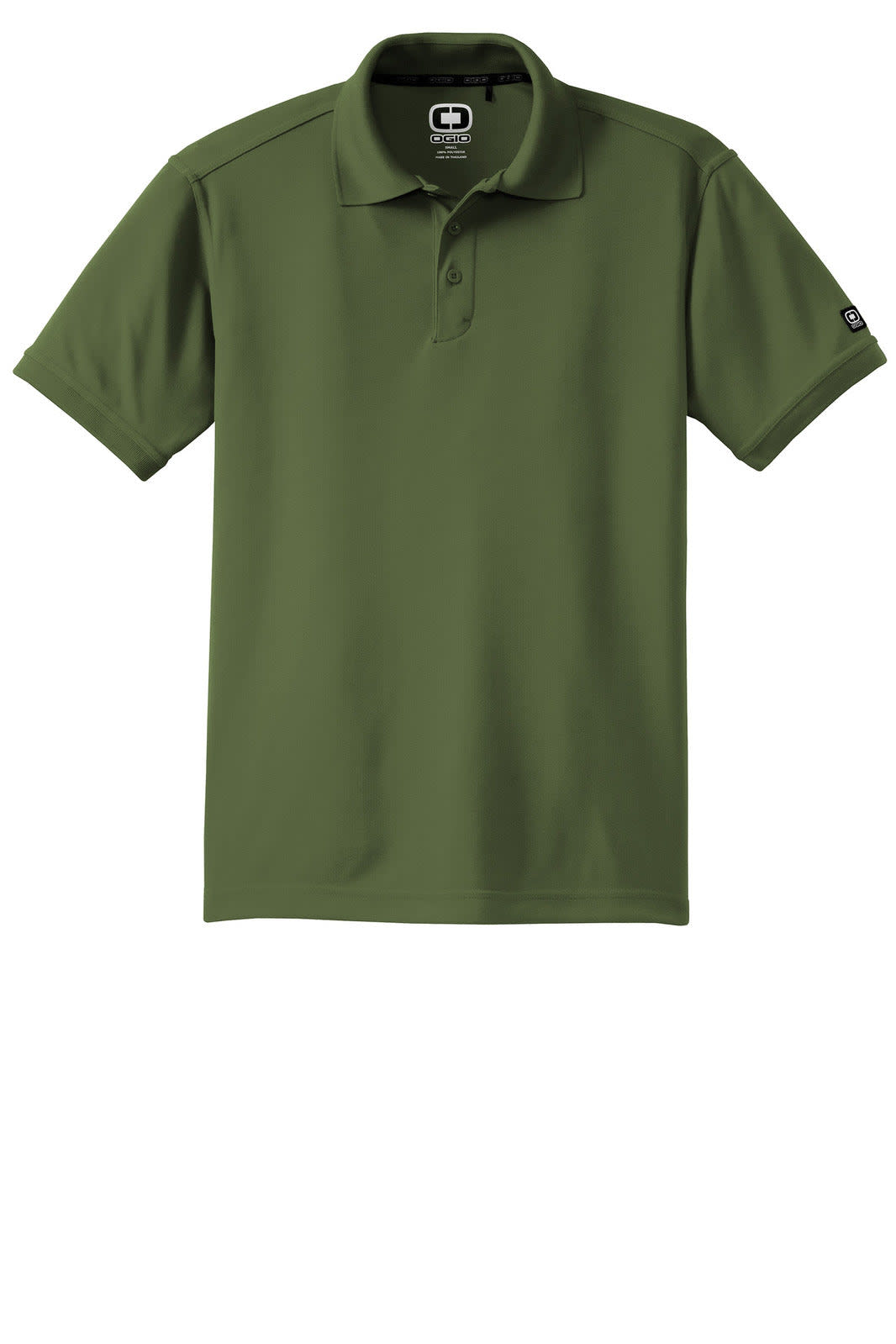 A green OGIO Caliber 2.0 polo shirt with a branded logo, featuring a classic collar and short sleeves.