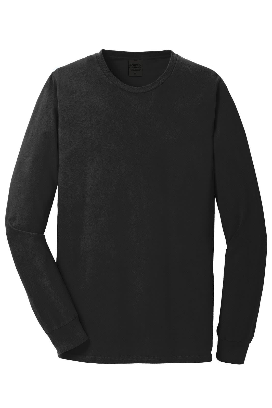 A black long sleeve tee with a relaxed fit and a subtle texture, featuring a branded label.