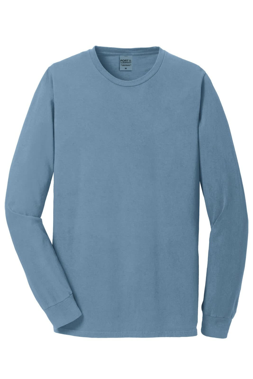 A long sleeve tee in a soft blue hue, featuring a round neck and one logo. Suitable for casual wear.