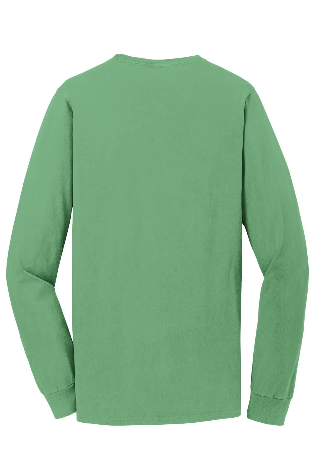 A green long sleeve tee featuring a plain back design and fitted sleeves, ideal for casual wear.