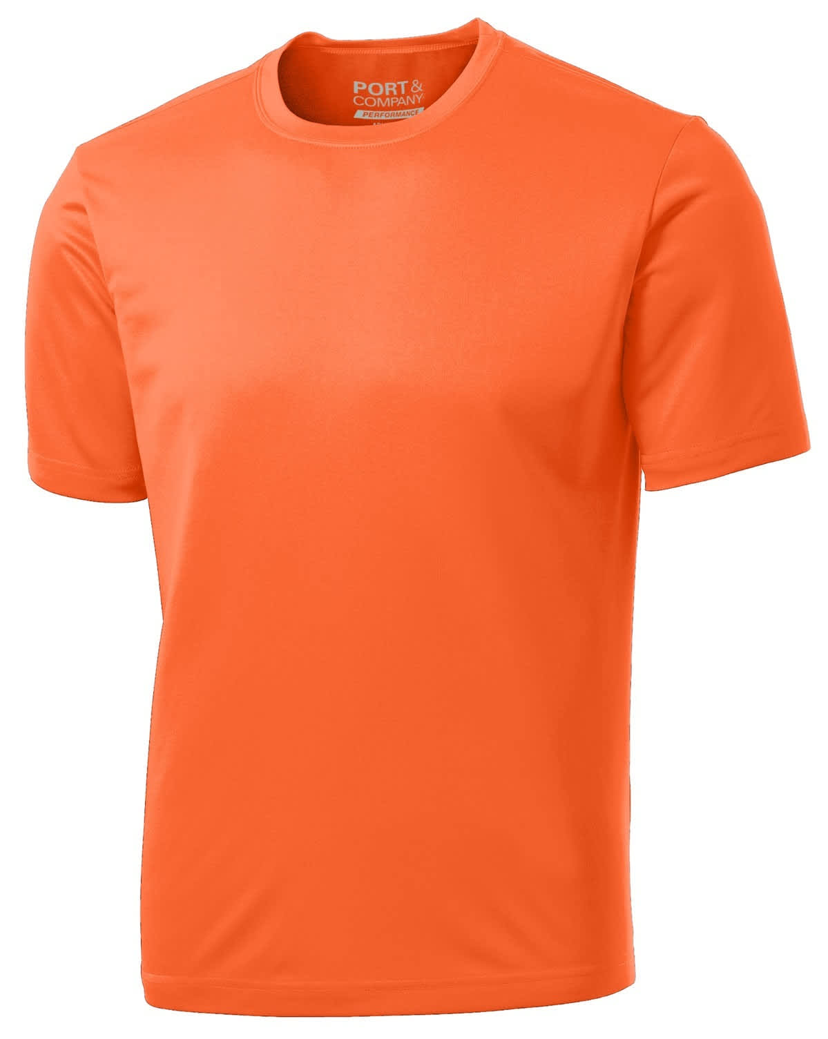 An orange performance T-shirt with short sleeves and a simple design. It features a brand logo.