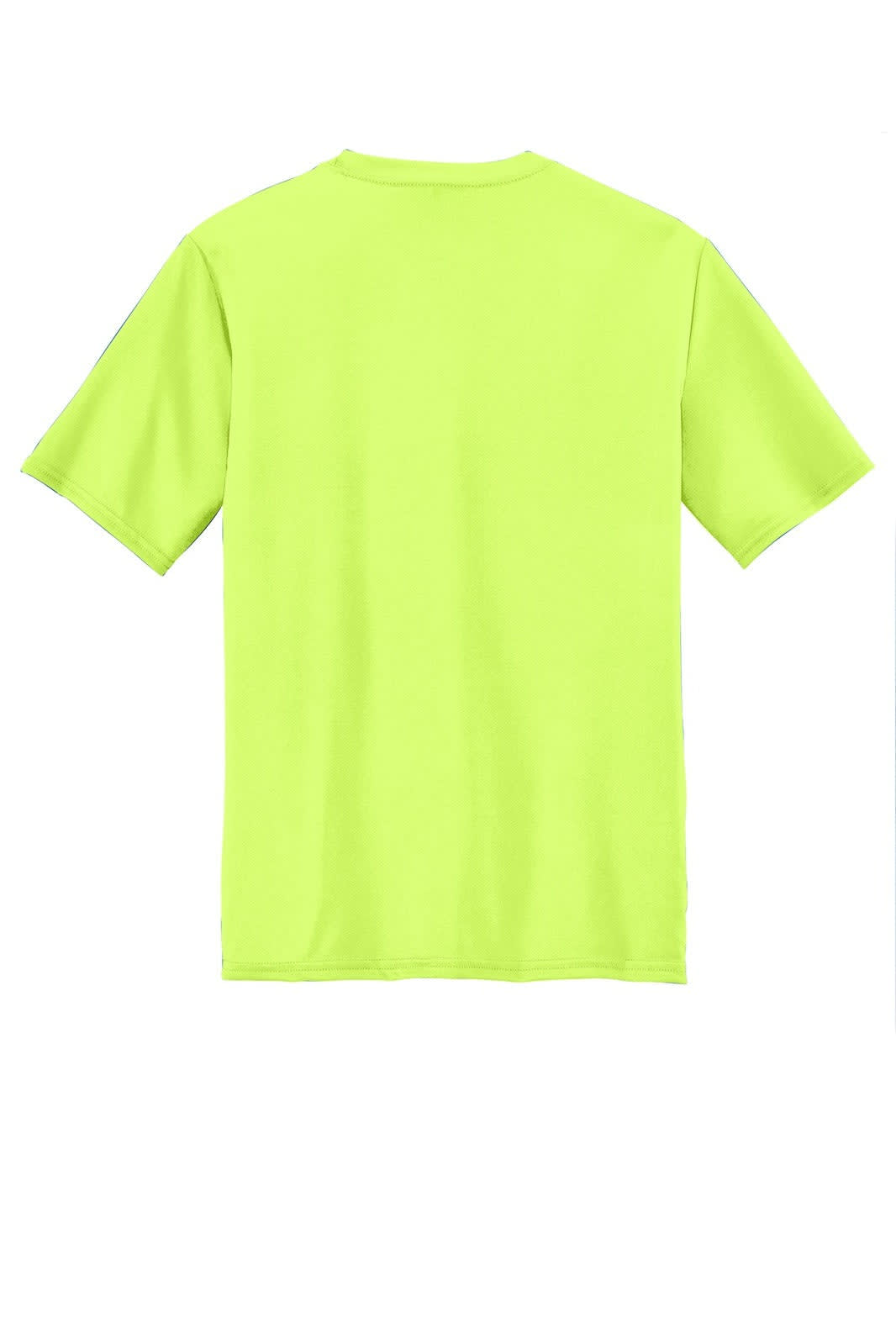 A bright yellow performance T-shirt featuring a short sleeve design and a plain back, with branding.