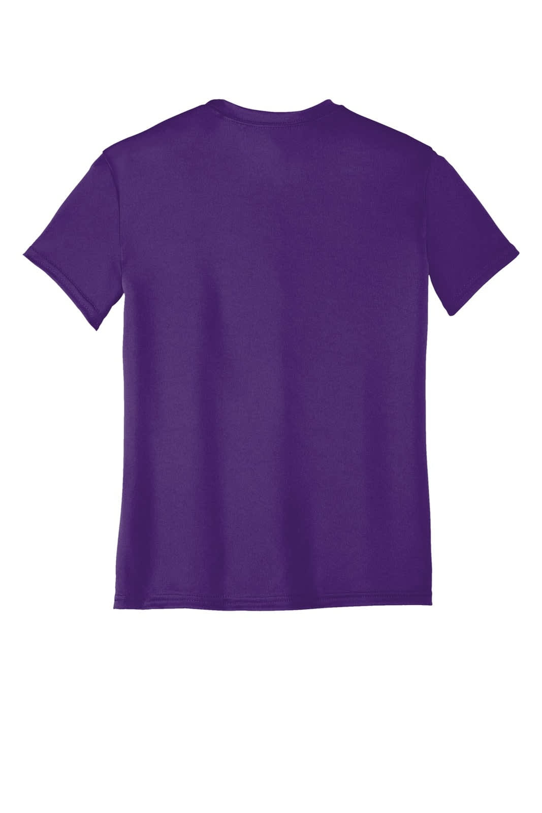 A purple youth performance tee featuring a standard t-shirt design and branding on the back.