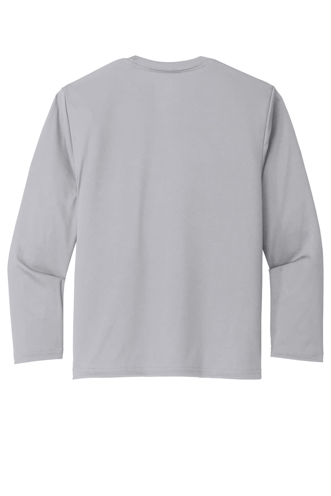 A light grey long sleeve performance tee with a plain back and no visible design or logo.