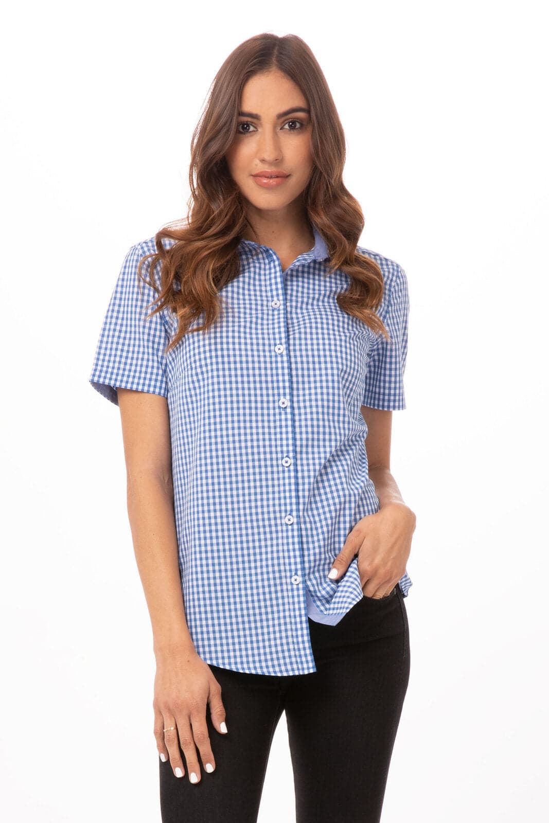 Modern Gingham Women's Short Sleeve Dress Shirt