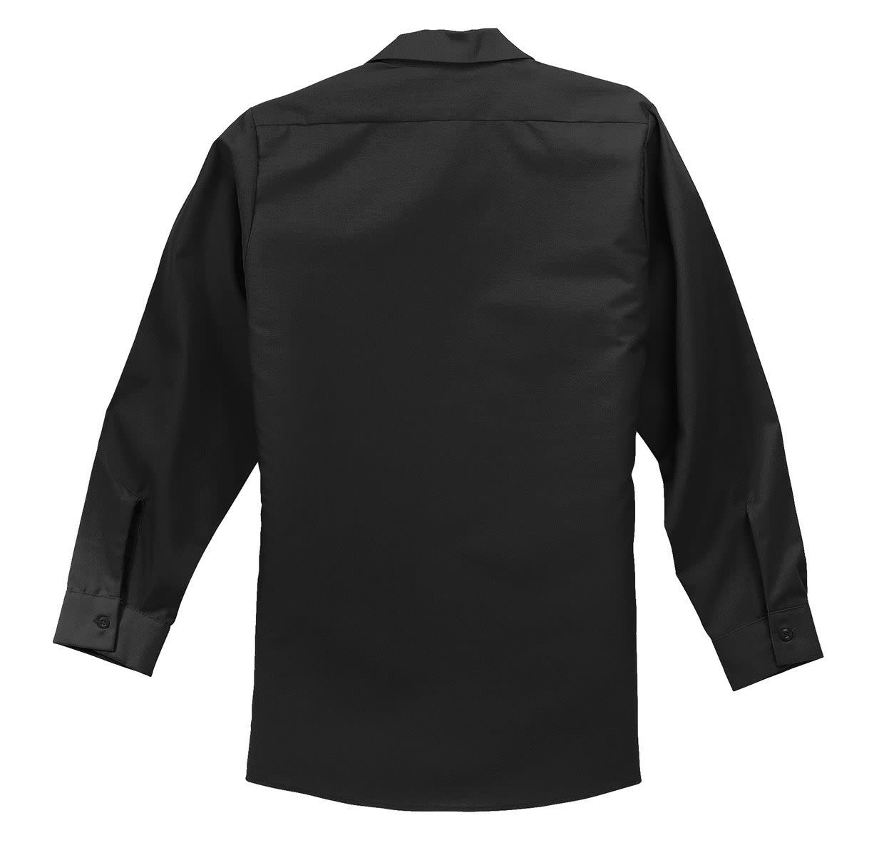 A long sleeve industrial work shirt in black, featuring a simple design with a branded logo.
