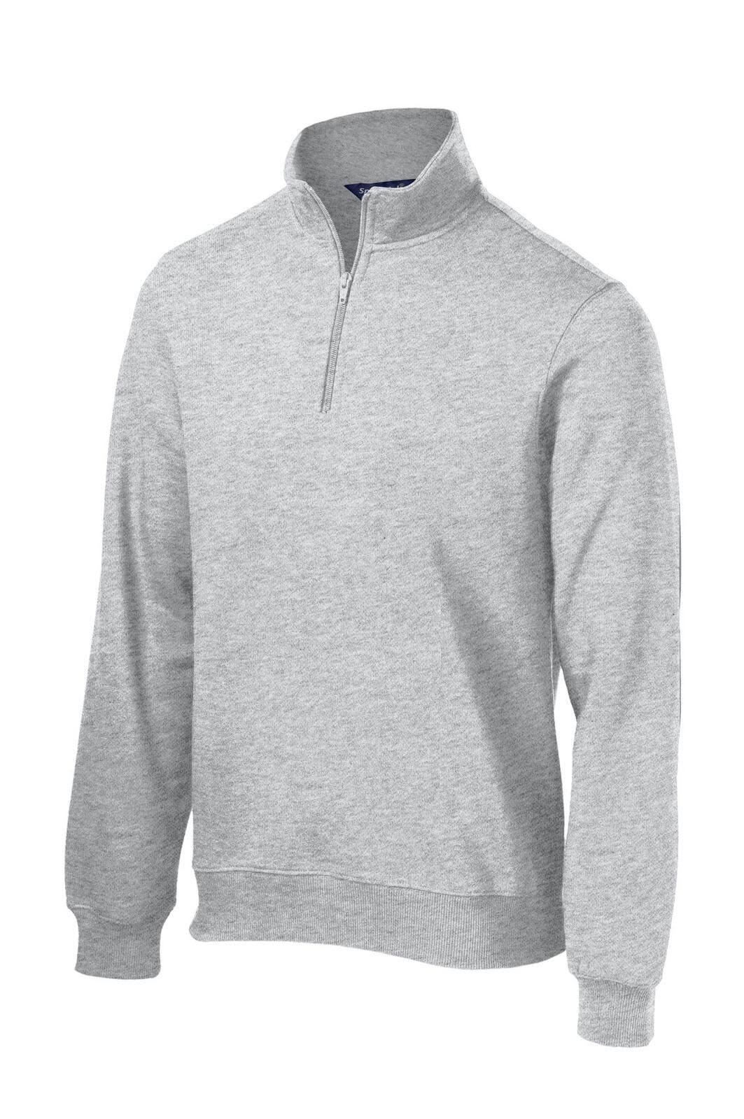A grey Sport-Tek 1/4-Zip sweatshirt with long sleeves and a zippered neckline, featuring a subtle logo.