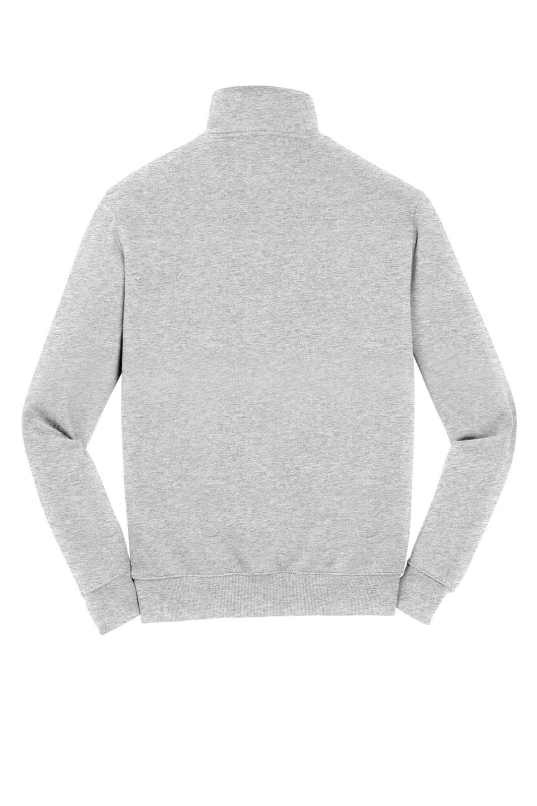 A grey Sport-Tek 1/4-Zip Sweatshirt featuring a high collar and long sleeves, with a plain back design.