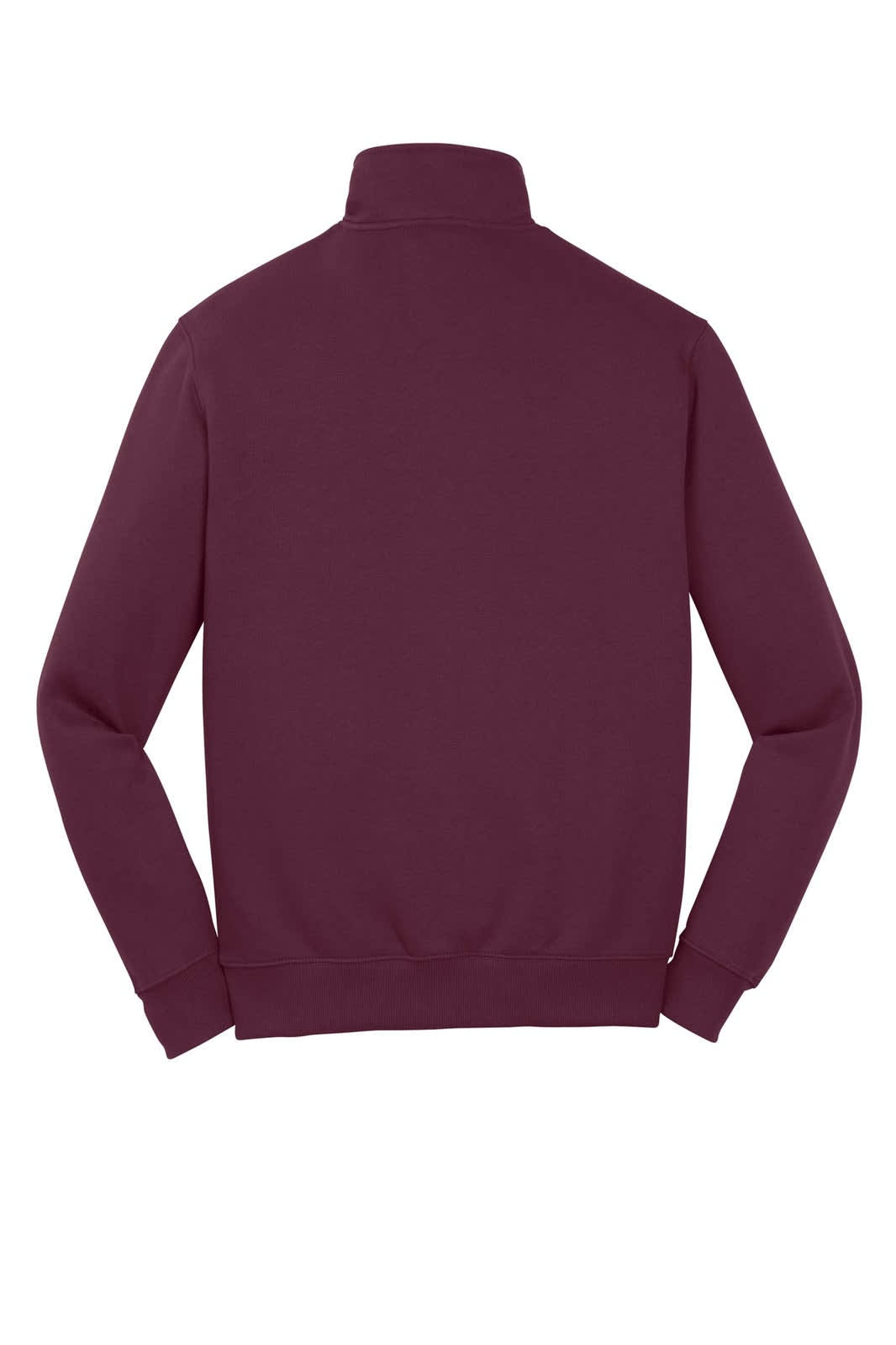 A maroon Sport-Tek 1/4-Zip Sweatshirt with a high collar and long sleeves, featuring a logo.