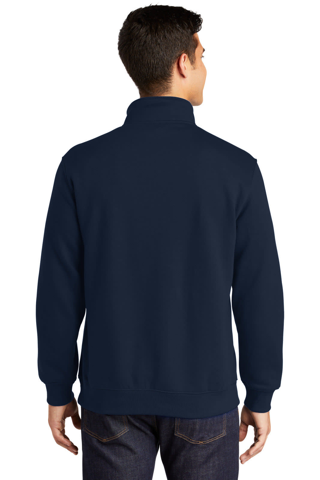 A navy blue Sport-Tek 1/4-Zip Sweatshirt featuring a back view. It has a logo on the upper back.
