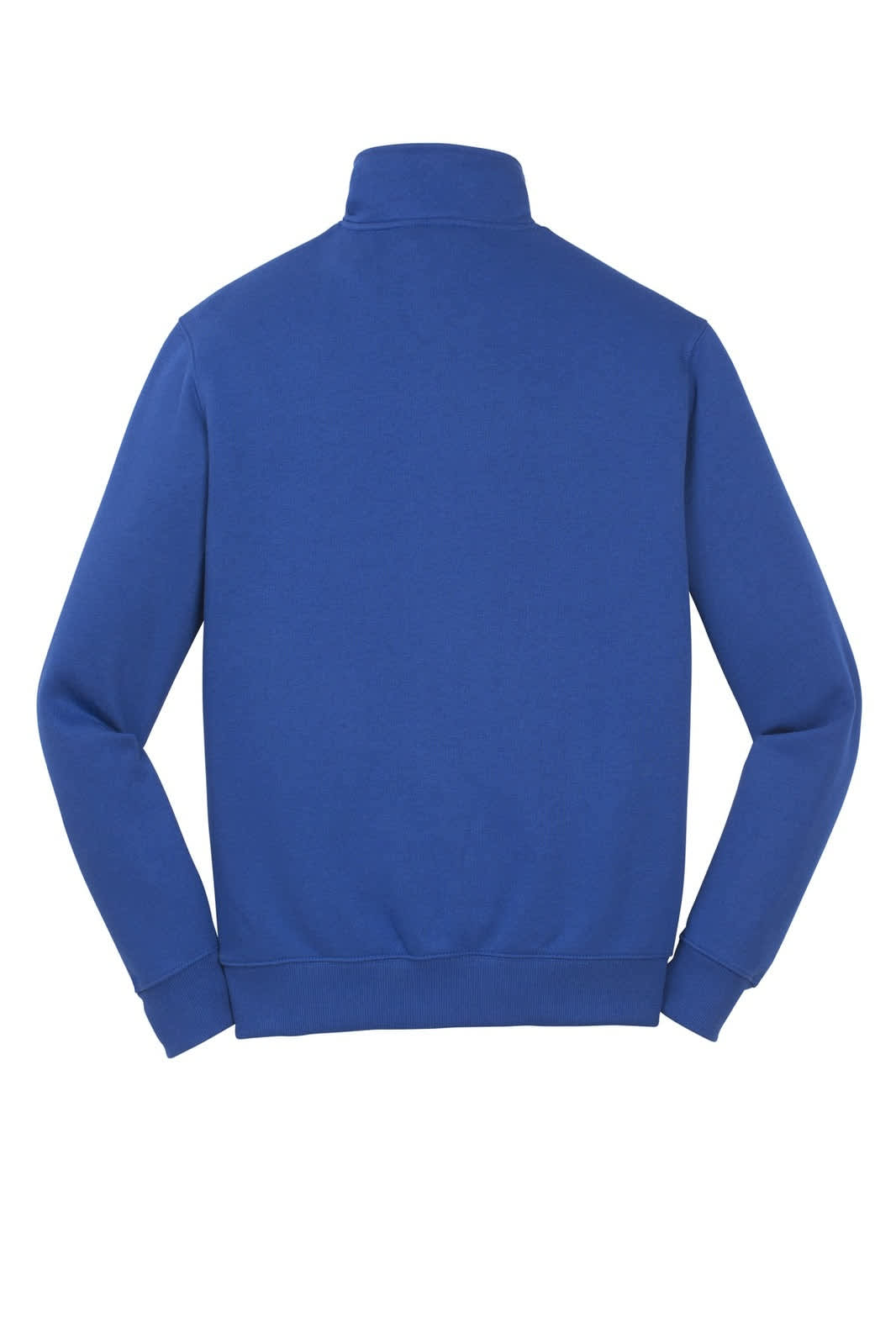 A blue Sport-Tek 1/4-zip sweatshirt with long sleeves and a high collar. 


