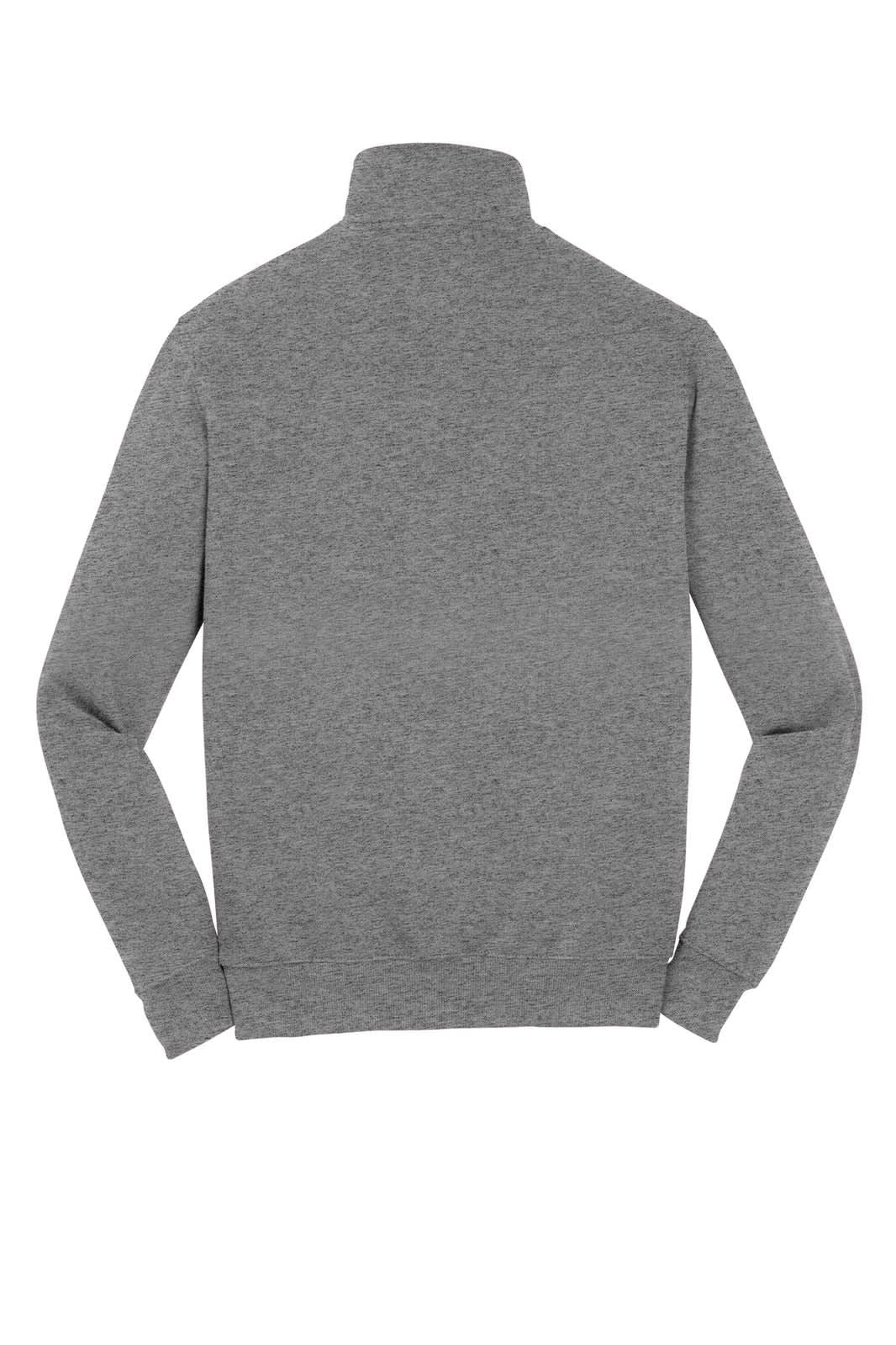 A grey Sport-Tek 1/4-zip sweatshirt with long sleeves and a high collar, featuring a logo.