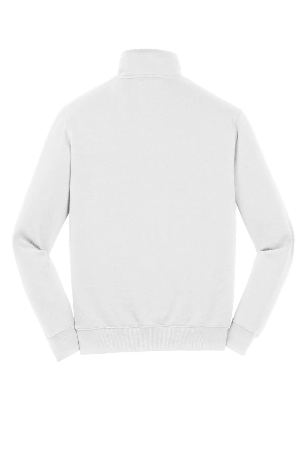 A light grey Sport-Tek 1/4-zip sweatshirt with a high collar and long sleeves, featuring a logo.