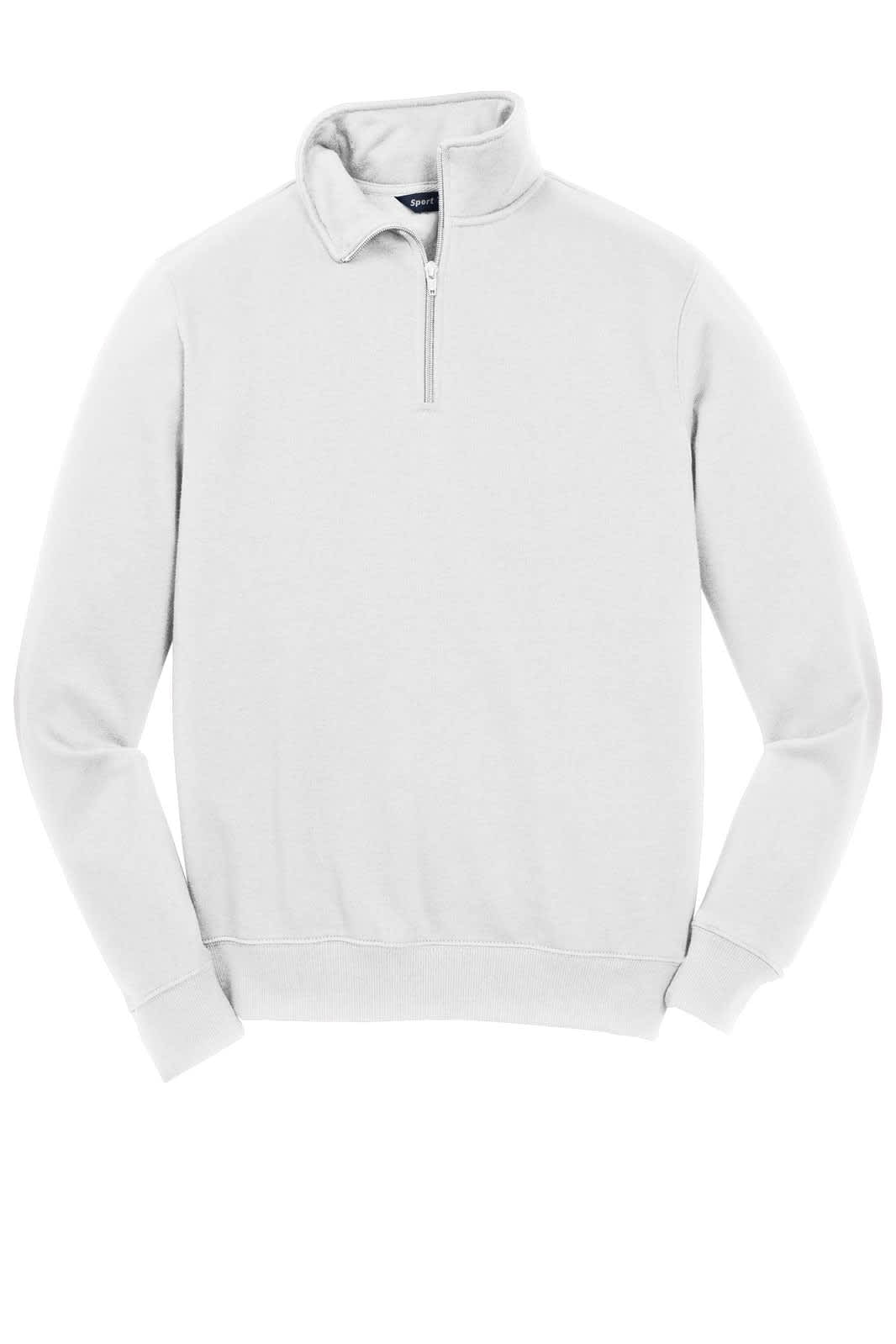 A light grey Sport-Tek 1/4-zip sweatshirt featuring long sleeves and a collar, with a subtle logo on the side.