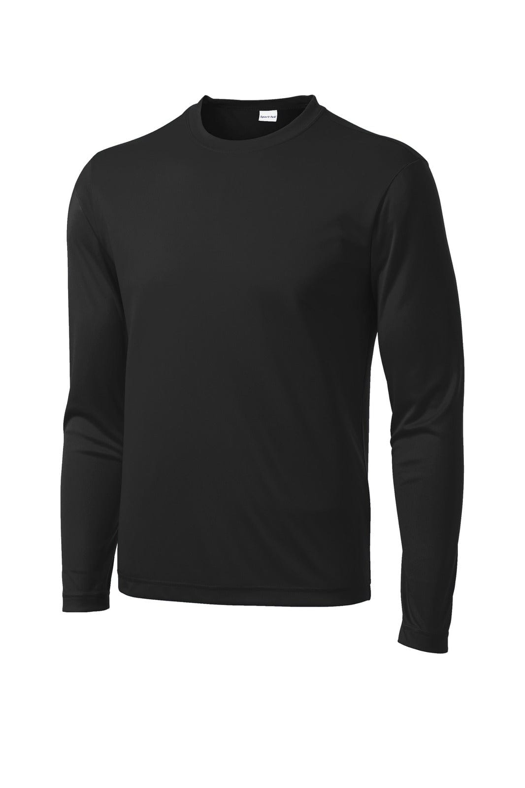 A black long sleeve T-shirt made from PosiCharge fabric, featuring a crew neck and fitted design.