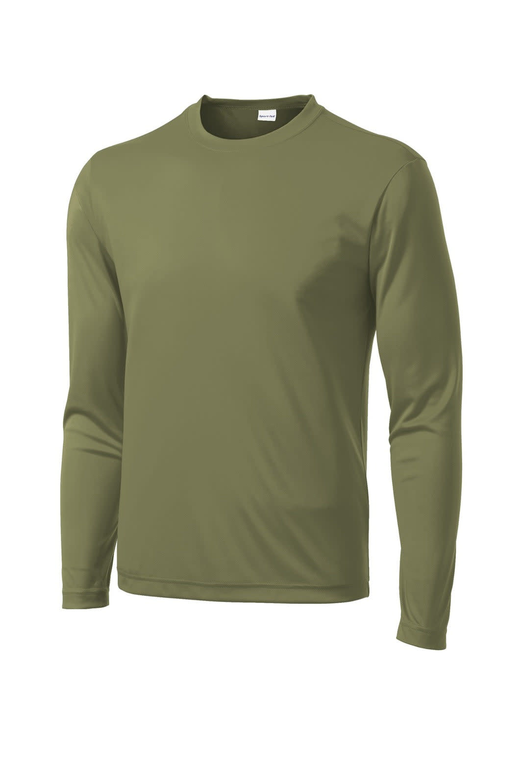 A long sleeve t-shirt in olive green with a casual fit and a logo on the front.