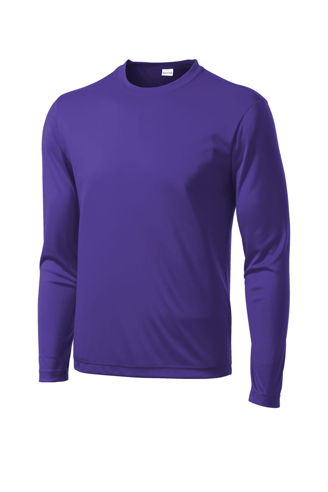 A purple long sleeve t-shirt with a crew neckline and a logo on the chest. Suitable for active wear.
