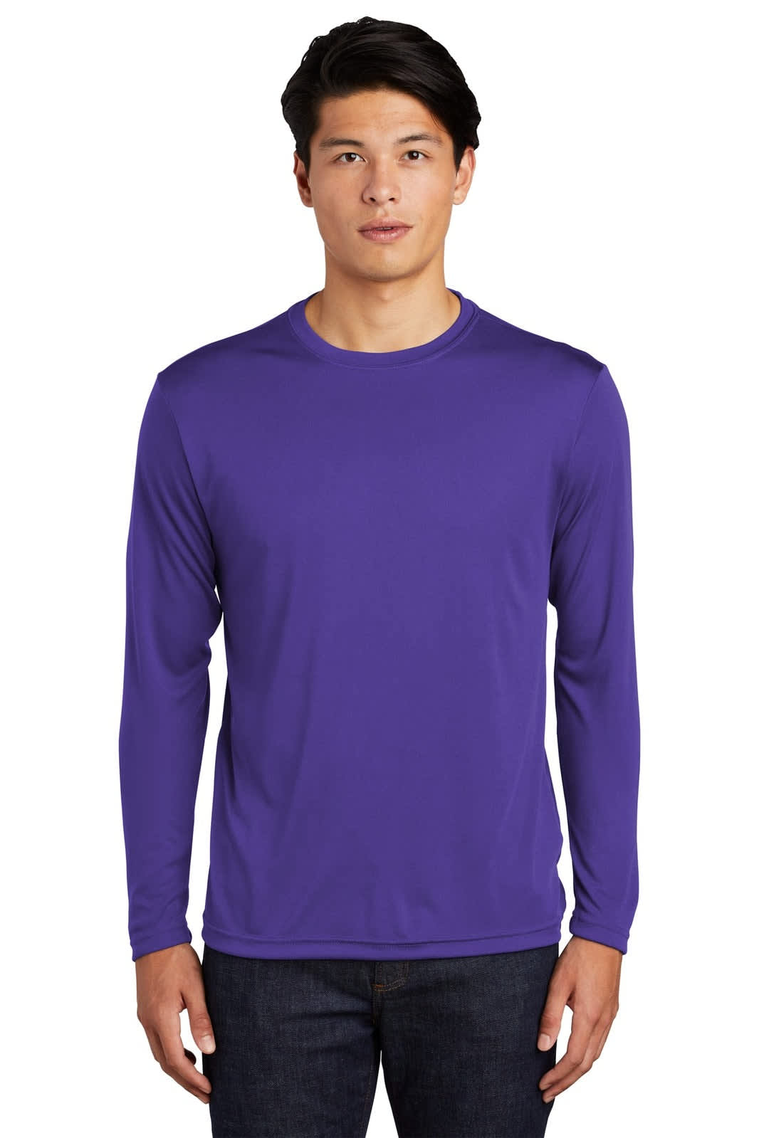 A long sleeve tee in vibrant purple, featuring a modern fit and a logo. Ideal for casual or athletic wear.