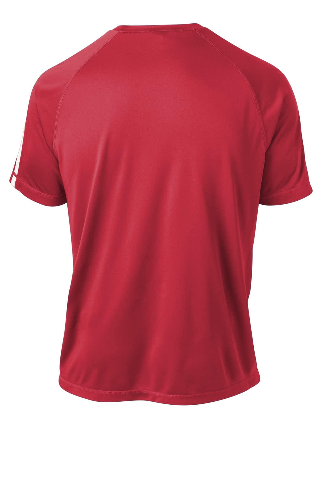 A red Sport-Tek Colorblock PosiCharge Competitor Tee featuring a logo on the back and a smooth, athletic fit.