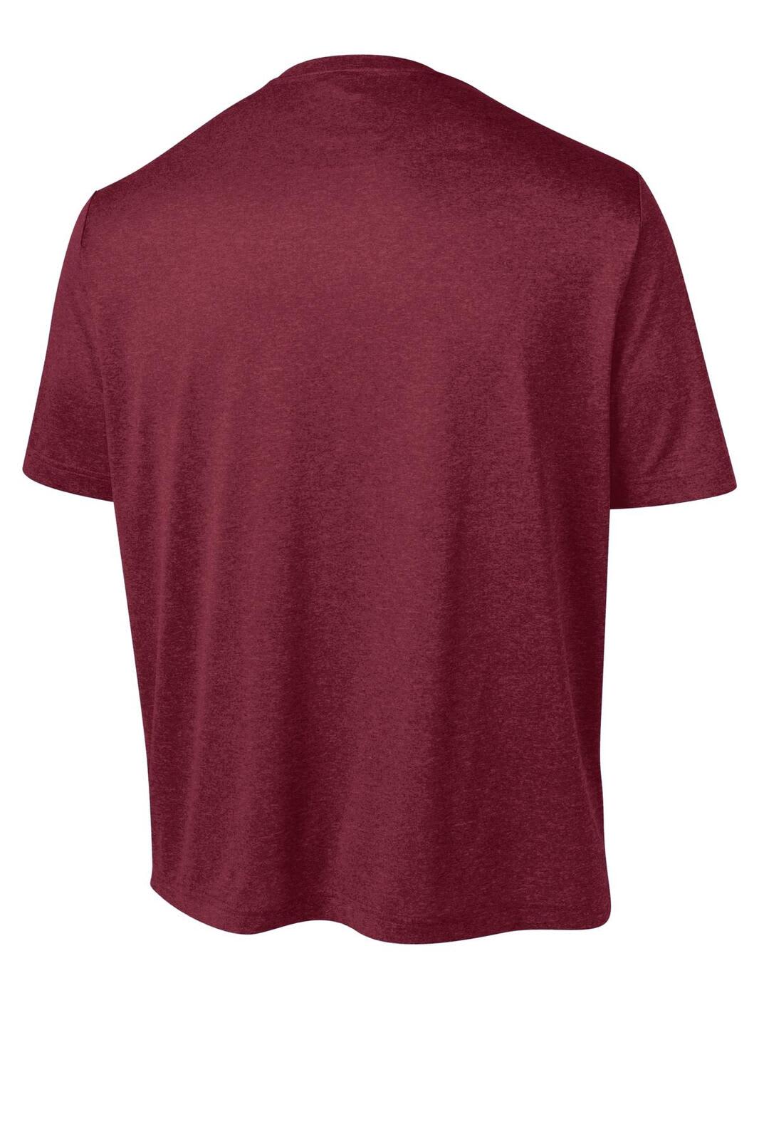 A heather burgundy Sport-Tek Contender Tee, featuring a short sleeve design and a simple back view.